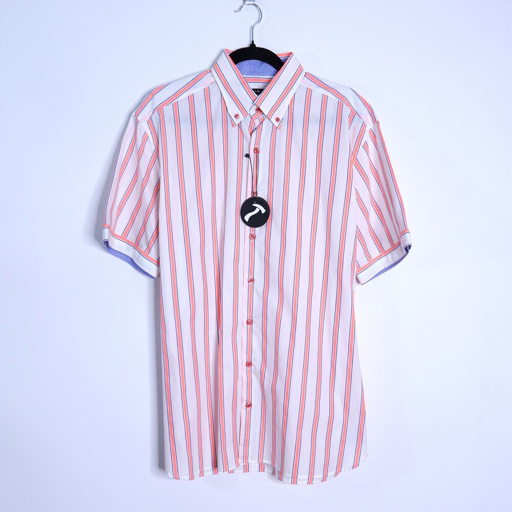 HAMMER MADE Zanzibar Striped Shirt NWT Button Down Coral Multi Men's L-XL/17